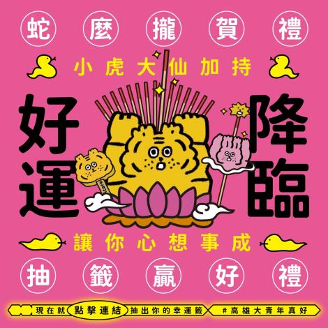 圖7.以求籤方式向「小虎大仙」祈願的線上抽籤，參與互動遊戲後，就有機會抽中LINE GO 乘車券、WeMo騎乘券及一卡通綠點。