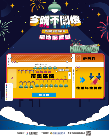 為讓高雄跨年活動更添熱鬧氛圍，高市青年局將於12月31日下午4時起，於夢時代中華五路與時代大道口舉辦第二屆「今晚不關燈・高雄跨年青創市集」。