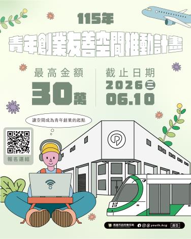 圖說1：「115年高雄市青年創業友善空間推動計畫」正式啟動，廣邀具備實體場域與創業服務能量的空間業者，攜手共築高雄青年創業支持網絡。